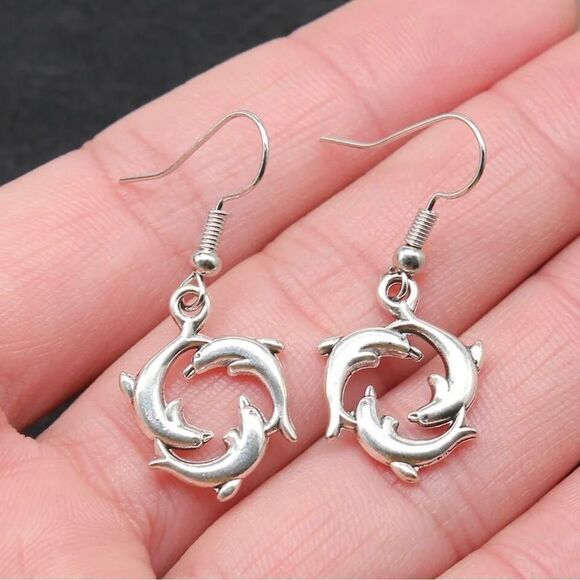 Dolphin Silver Plated Earrings - Picture 1 of 3